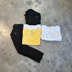 Nike Women’s 5 Piece Activewear Black Hoodie & Leggings with White / Yellow Tops